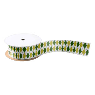 Green and Yellow Argyle Pattern Satin Ribbon