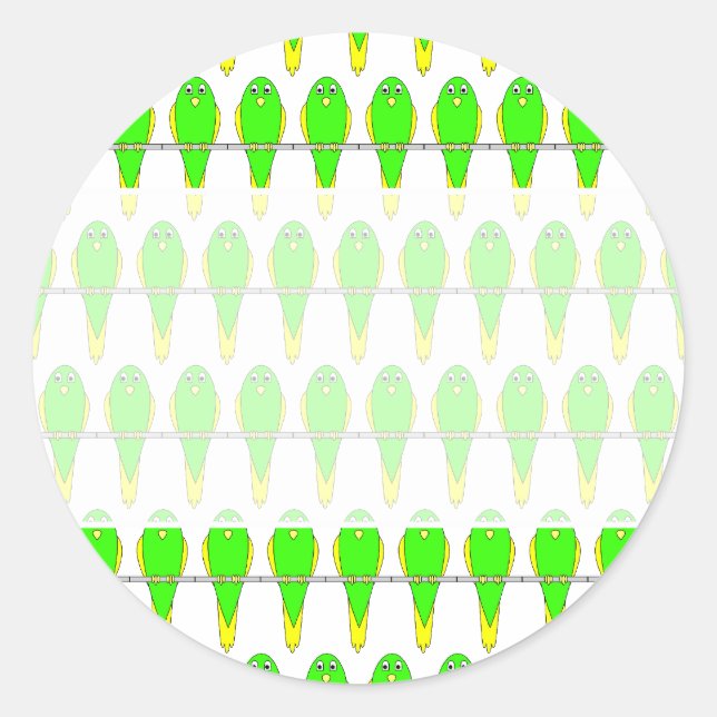 Green and Yellow Bird Pattern. Parakeets. Classic Round Sticker (Front)