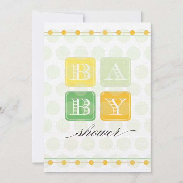 Green and Yellow Blocks Baby Shower Invitation (Front)
