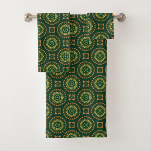 Green and Yellow Boho Chic Decorative Pattern Bath Towel Set