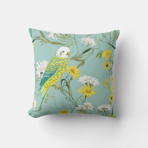 Green and Yellow Budgerigar Throw Pillow