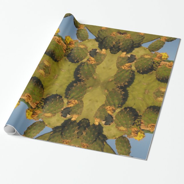 Green and Yellow Cactus Glossy Wrapping Paper (Unrolled)