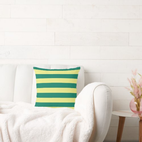 Green and Yellow Chalk Vintage Large Stripes Throw Pillow