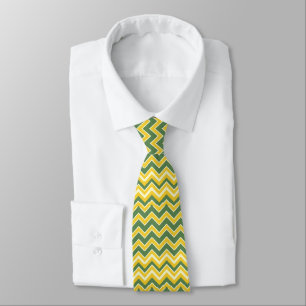 Green and yellow chevron pattern neck tie