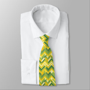 Green and yellow chevron pattern neck tie