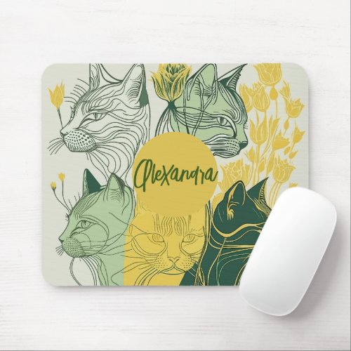 Green and Yellow Customizable Cat Lover Mouse Pad