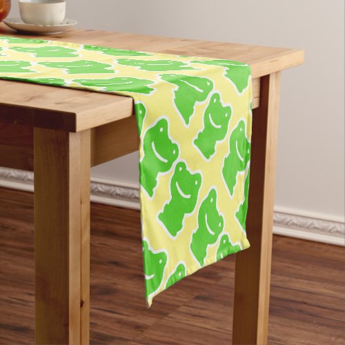 Green And Yellow Cute Cartoon Frogs Short Table Runner