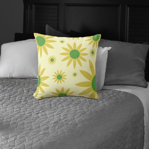 Green And Yellow Daisies Pattern Throw Pillow