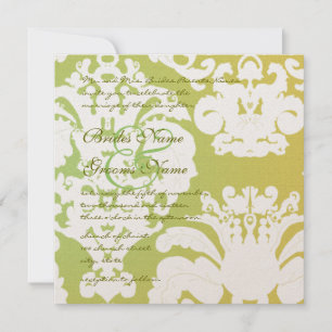 Green and Yellow Damask Wedding Invitations