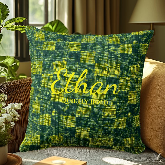 Green and Yellow Denim Texture | Bold Custom Home  Throw Pillow (Creator Uploaded)