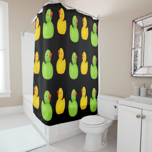 Green and yellow ducks shower curtain (In Situ)
