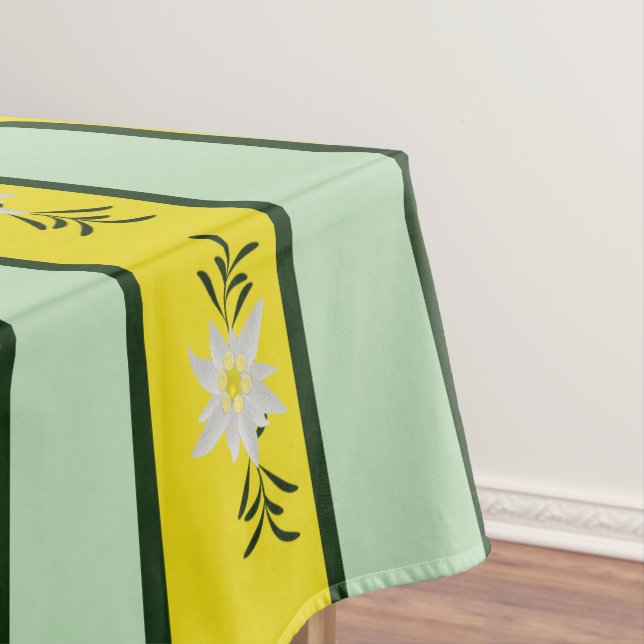 Green and Yellow Edelweiss Striped Tablecloth (In Situ)