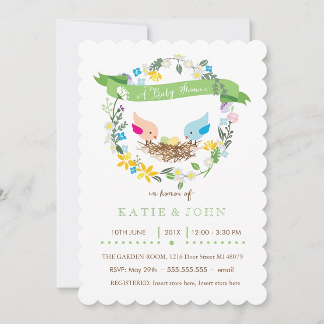 Green and Yellow Eggs | Neutral Twin Shower Invitation (Front)