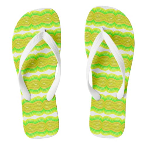 Green And Yellow Figure Eight Ribbon Pattern Art Flip Flops