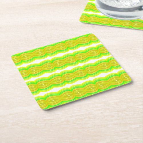 Green And Yellow Figure Eight Ribbon Pattern Art Square Paper Coaster