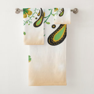 Green and Yellow Floral Mandala Art Bath Towel Set