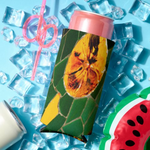Green and Yellow Floral Mosaic Seltzer Can Cooler