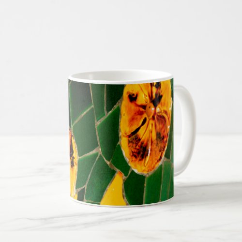Green and Yellow Floral Tile Coffee Mug