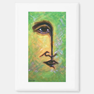 Green and Yellow Fragmented Face by Hassan Wahba Magnet