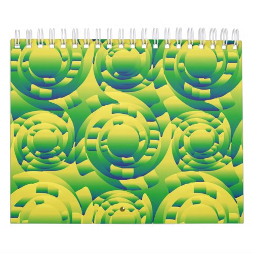 Green and Yellow Geometric Abstract Mosaic Art Sil Calendar