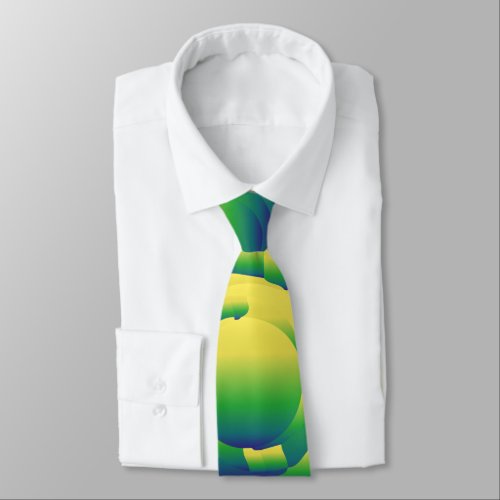 Green and Yellow Geometric Abstract Mosaic Art Sil Neck Tie