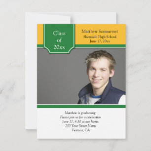 Green and Yellow Gold Photo Graduation Invitation