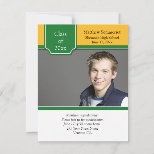 Green and Yellow Gold Photo Graduation Invitation