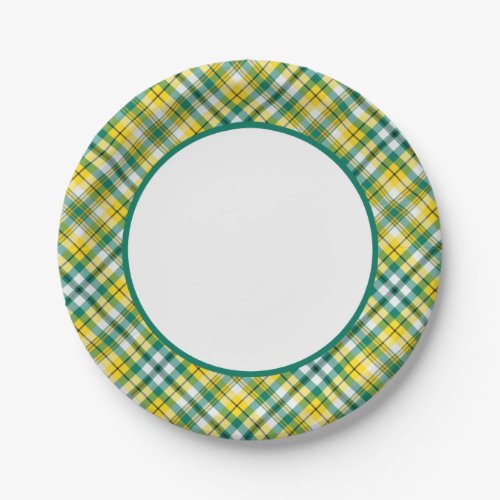 Green and Yellow Gold Sporty Plaid Paper Plates