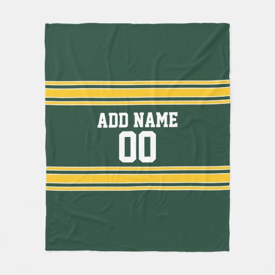 Green and Yellow Gold Striped Personalized Sports Fleece Blanket