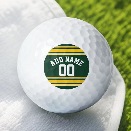 Green and Yellow Gold Striped Personalized Sports Golf Balls