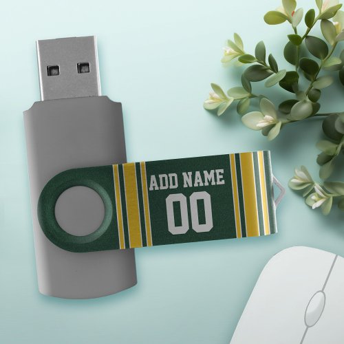 Green and Yellow Gold Striped Personalized Sports USB Flash Drive