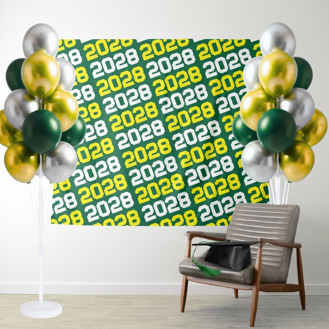 Green and Yellow Graduation Class Year Backdrop (Green and Yellow Graduation Repeating Class Year Backdrop for Display Tables or Photo Booth!)