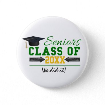 Green and Yellow Graduation Gear Button