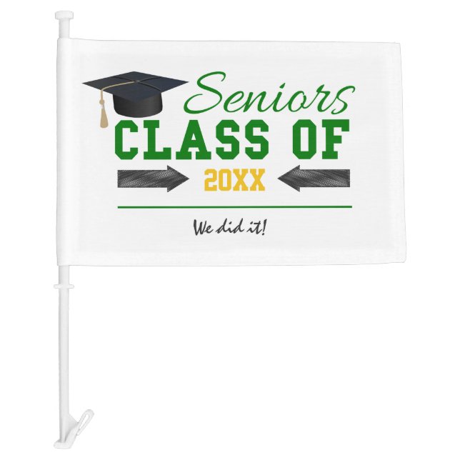 Green and Yellow Graduation Gear Car Flag (Front)