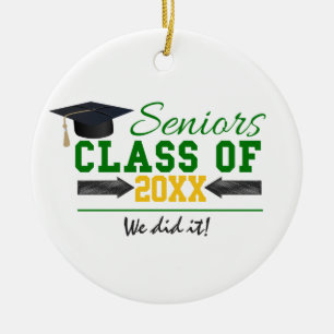 Green and Yellow Graduation Gear Ceramic Ornament