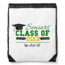 Green and Yellow Graduation Gear Drawstring Bag