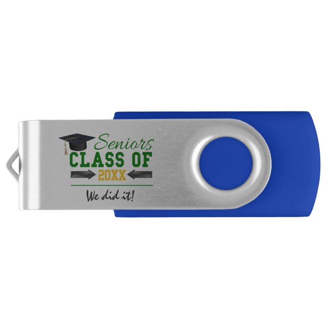 Green and Yellow Graduation Gear Flash Drive (Back)