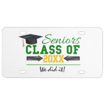 Green and Yellow Graduation Gear License Plate