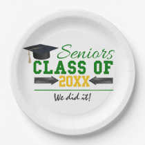 Green and Yellow Graduation Gear Paper Plates