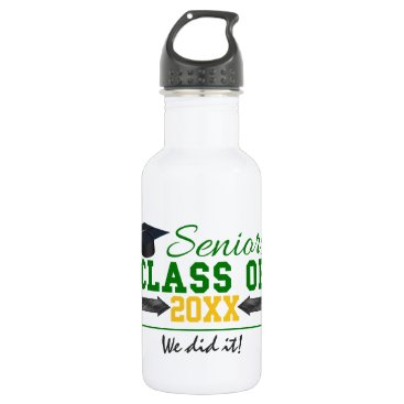 Green and Yellow Graduation Gear Water Bottle