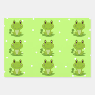 Green And Yellow Happy Frog White Polka Dot  Wrapping Paper Sheets