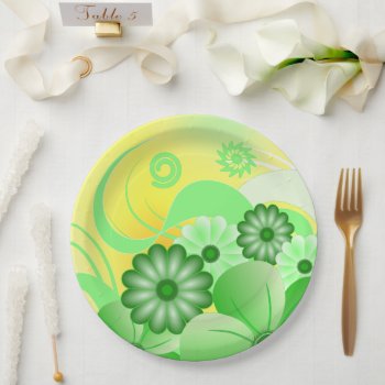 Green And Yellow Hibiscus Floral Paper Plates by sunnymars at Zazzle