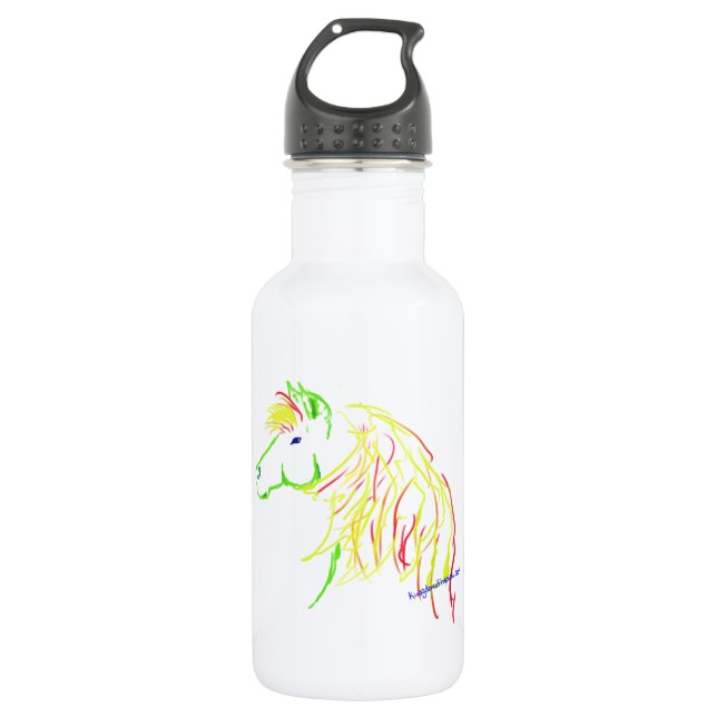 Green and yellow horse gesture artwork water bottle (Front)