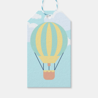 Green and Yellow Hot air balloon in the Sky Gift Tags