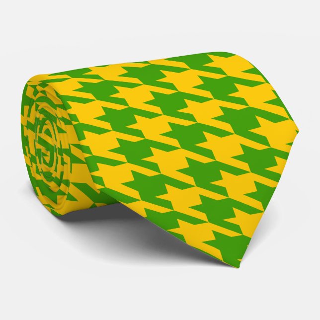 Green And Yellow Houndstooth pattern Socks Neck Tie (Rolled)