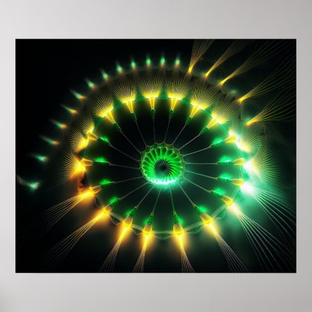 Green And Yellow Jet Pinwheel Fractal Poster (Front)