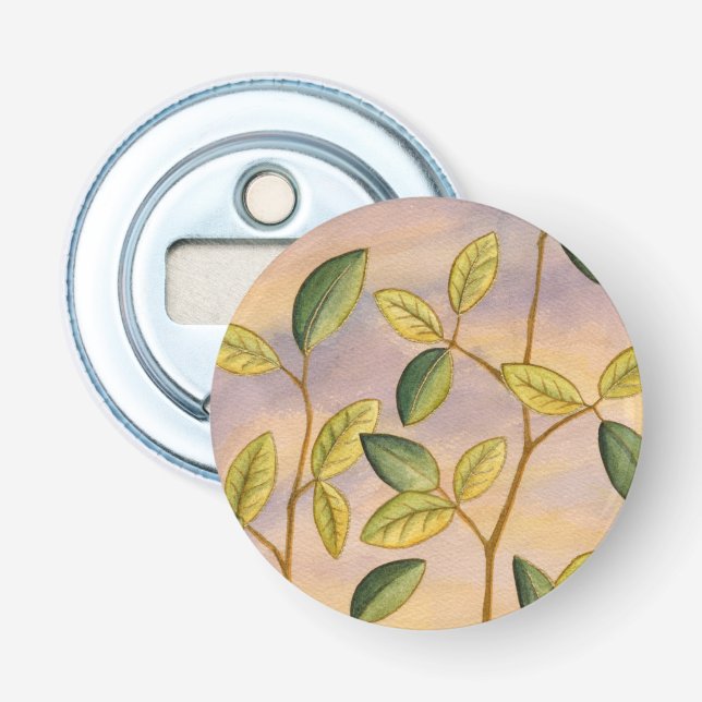 Green and Yellow Leaves on Sunset Background Bottle Opener (Front)