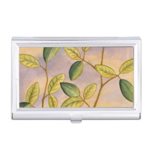 Green and Yellow Leaves on Sunset Background Business Card Case