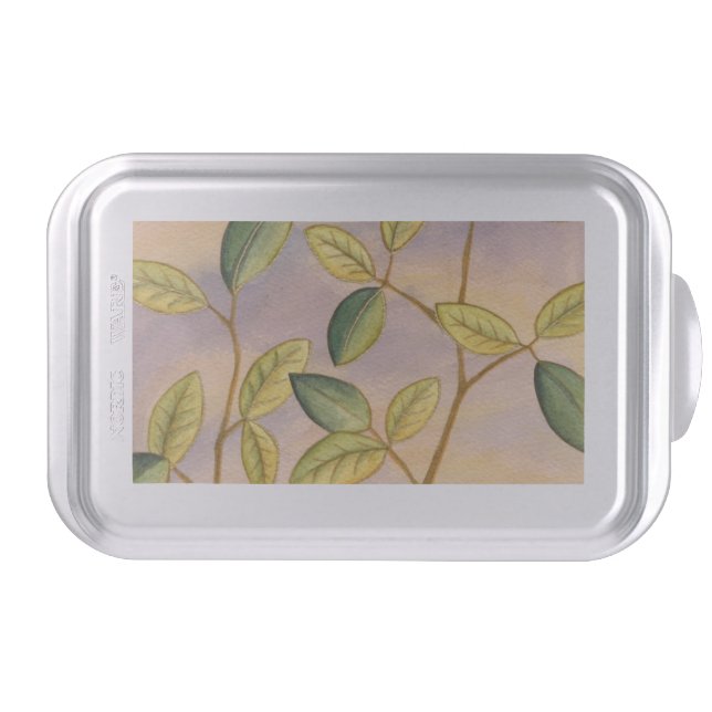 Green and Yellow Leaves on Sunset Background Cake Pan (Front)