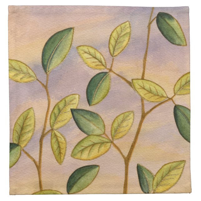 Green and Yellow Leaves on Sunset Background Cloth Napkin (Front)